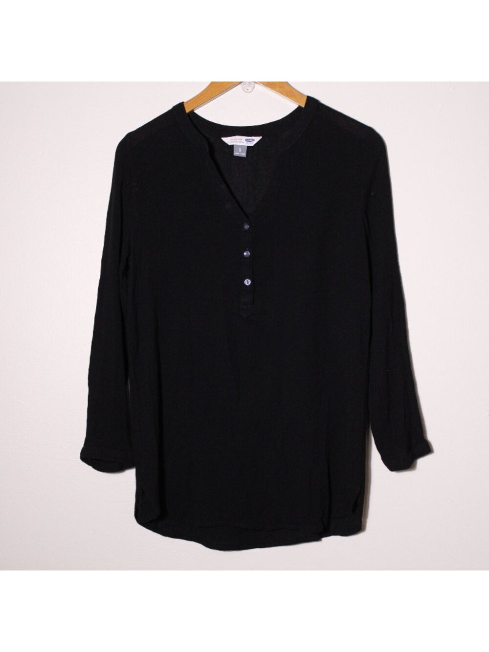 Old Navy Crinkle Gauze Long Sleeve Popover Top Flowy Resort Office Black Size S